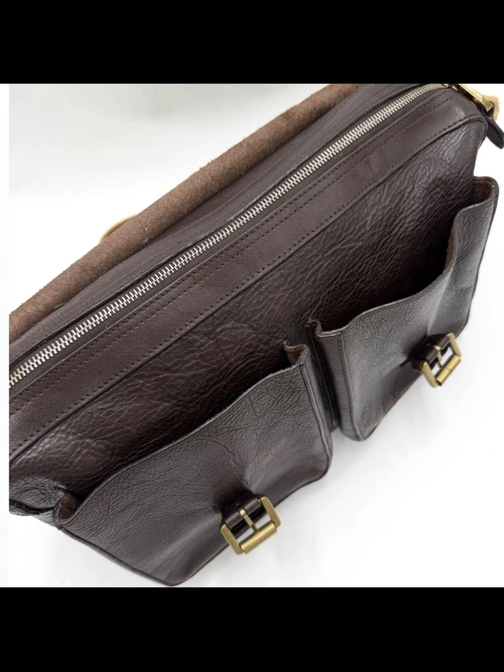 Mulberry Dark Brown Leather Messenger with Tan Canvas Strap